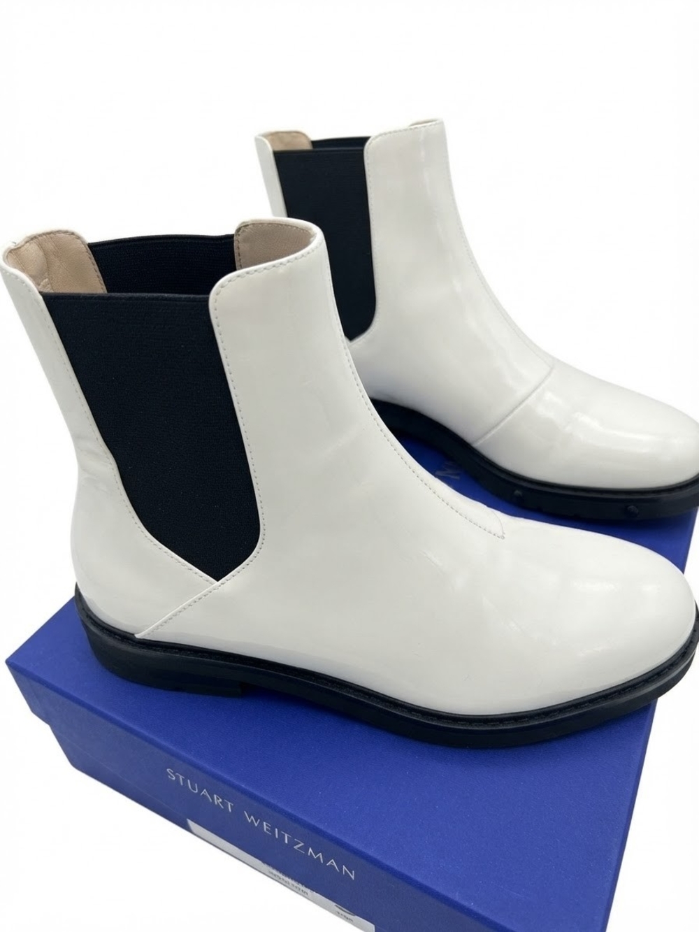 Stuart Weitzman White Patent Chelsea Ankle Boots